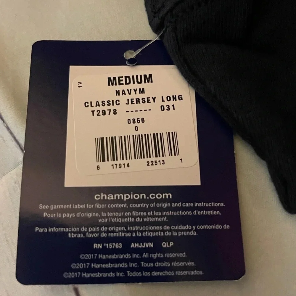 Champion CLASSIC LONG-SLEEVE TEE, EMBROIDERED C LOGO, Navy, Med, NWT